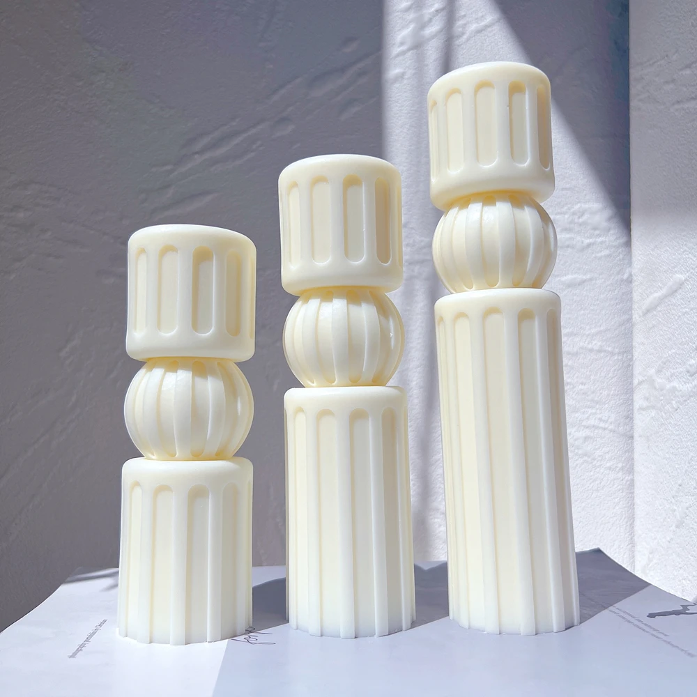 Roman Striped Tall Pillar Candle Molds Cylindrical Aesthetic Twist Silicone Mould Geometric Abstract Decorative Soy Wax Mold