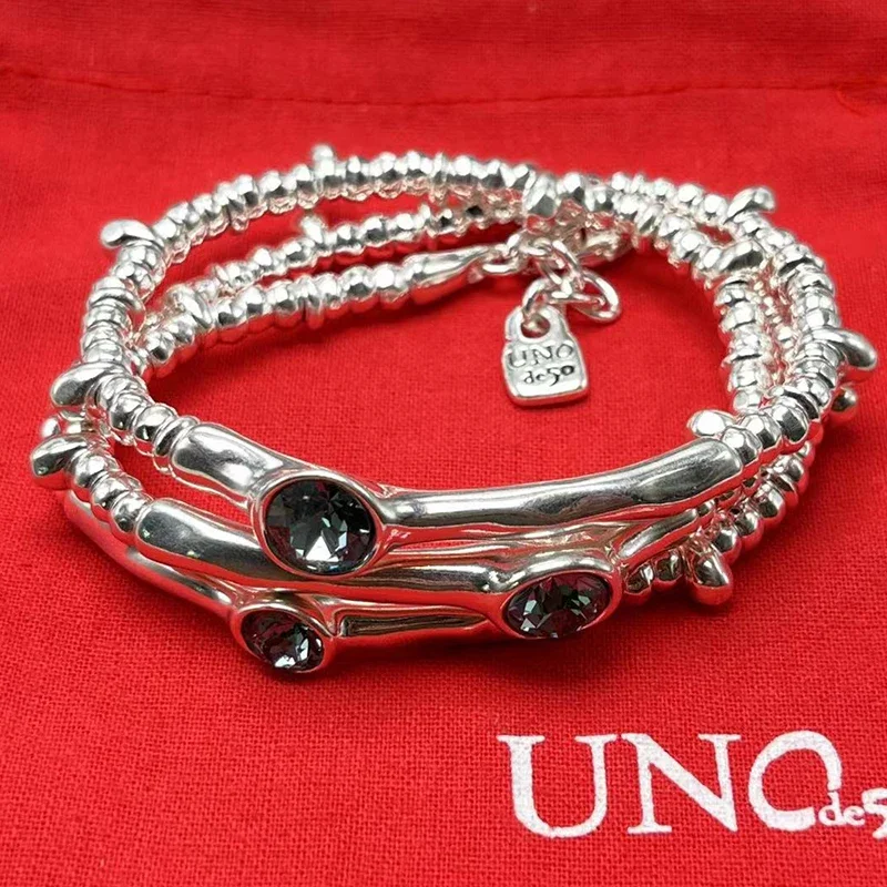 UNOde50-pulsera exquisita de gemas azules para mujer, bolso de regalo romántico, moda europea y americana, alta calidad, novedad de 2023