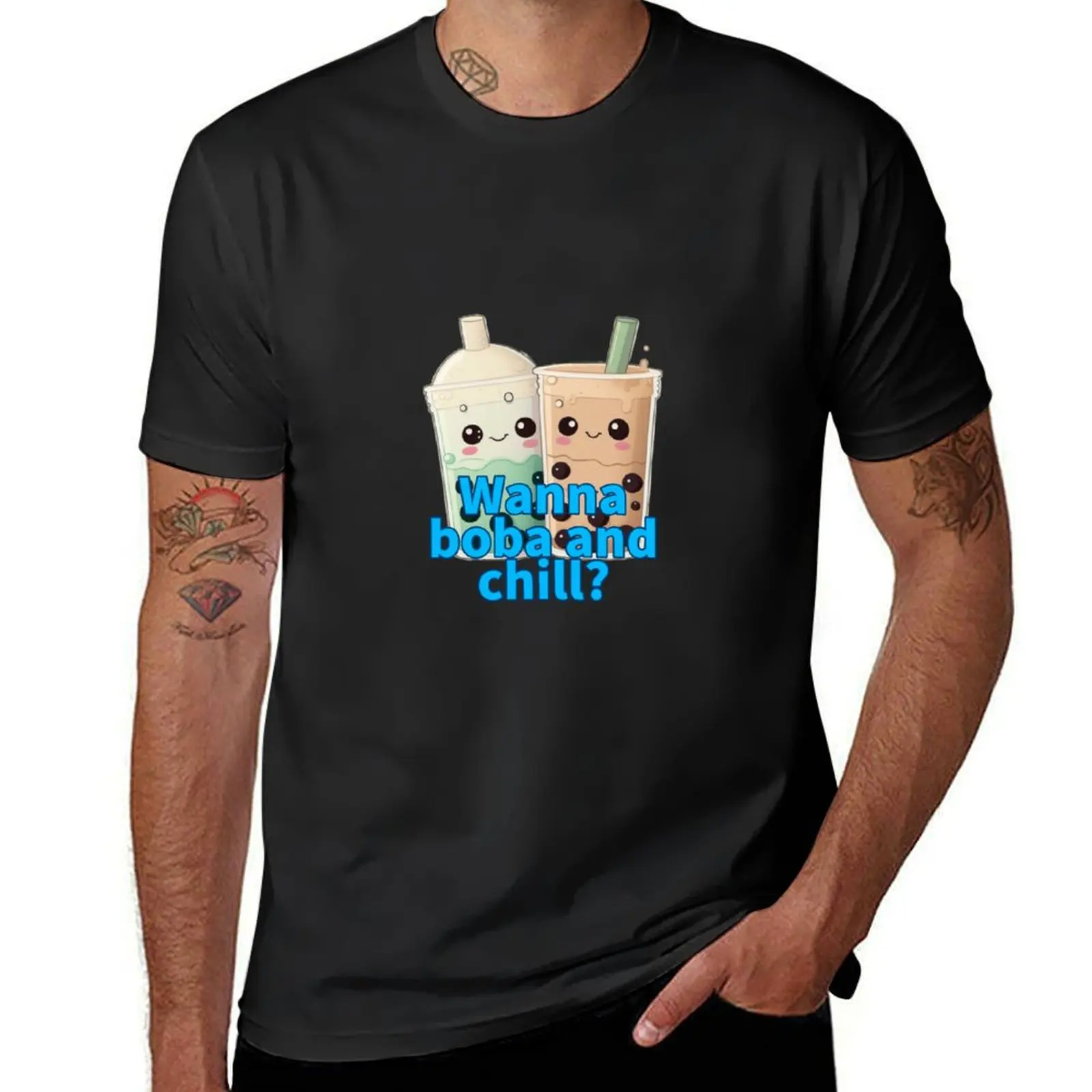 Wanna Boba and Chill? T-Shirt cute clothes kawaii clothes heavyweights black t-shirts for men