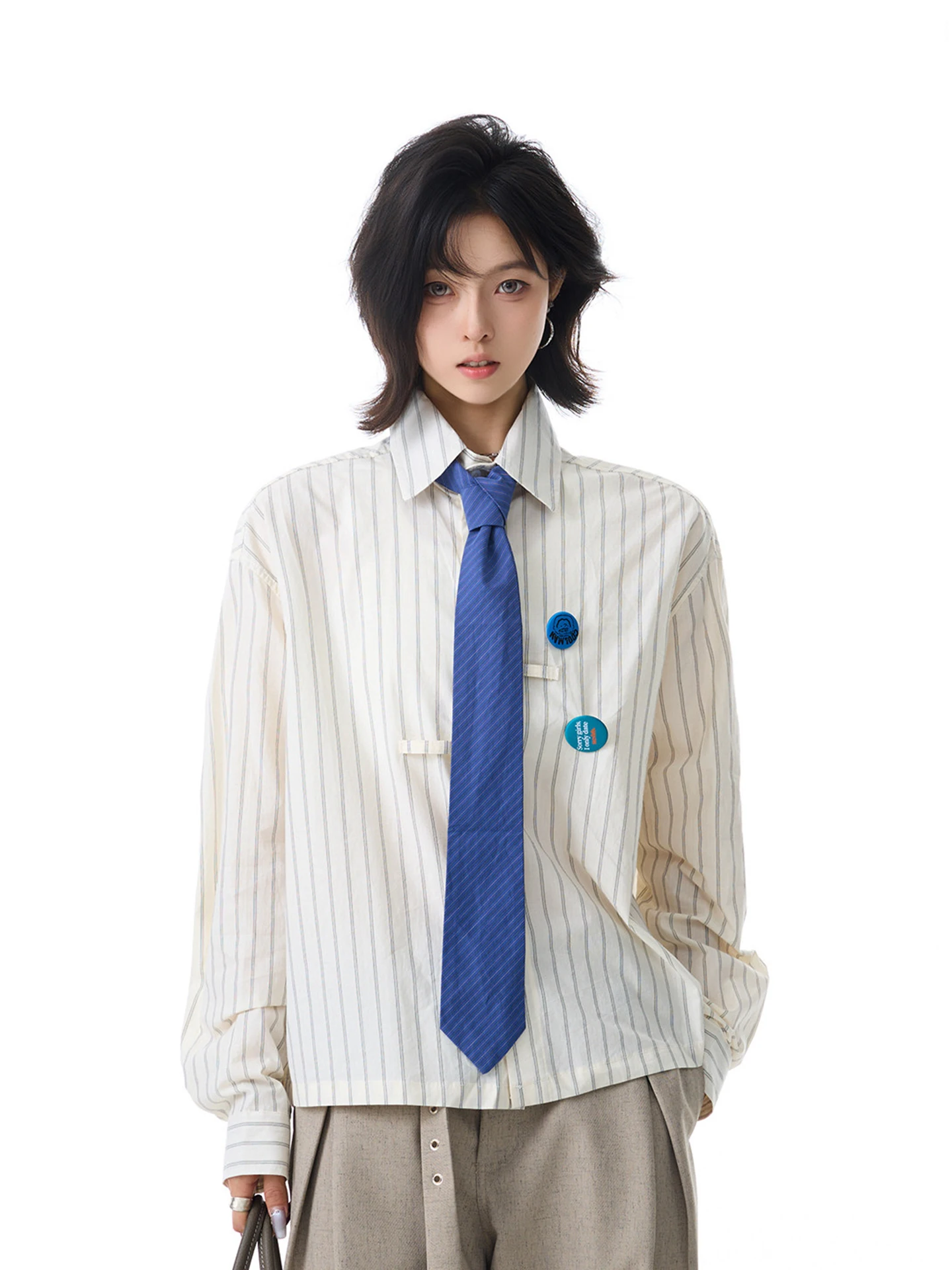 

Vintage American Street Academy Sle Bae Pin Long Sve Casual irt Coat for Men And Women Early Spring Loose Fit