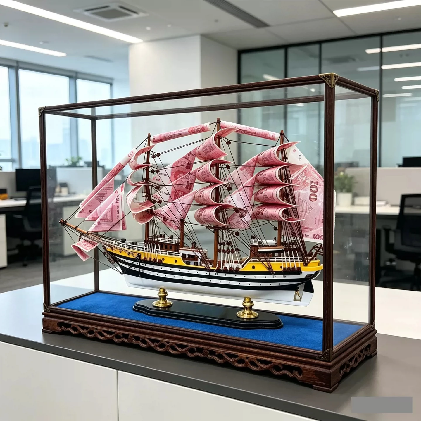 Solid Wood Sailboat Model Decor Ornament Simulated Sailing Ship for Home Living Room Opening Gift