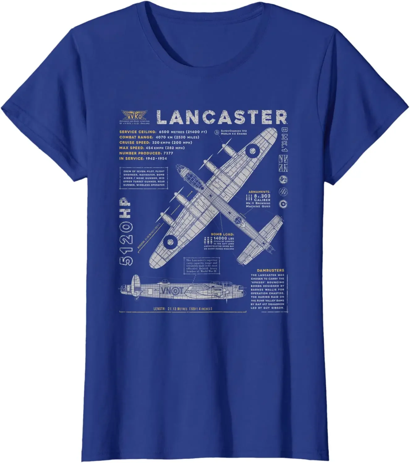 WWII RAF British Lancaster Bomber blueprint T-Shirt 100% Cotton O-Neck Summer Short Sleeve Casual Mens T-shirt Size S-3XL