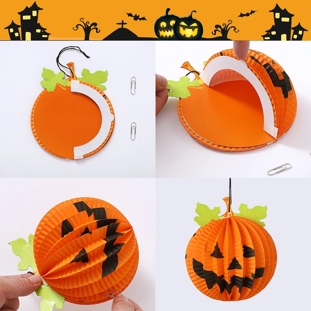 1/3Pcs Halloween Pumpkin Hanging Ornaments Orang Paper Lantern Spooky Home Party Indoor/Outdoor Garden Halloween Decorations