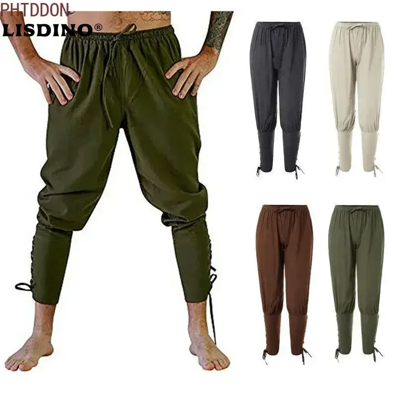 

1Pirate Pants Adult Men Medieval Cosplay Renaissance Gothic Lounge Horseman Navigator Leg Bandage Halloween Pirate Costume