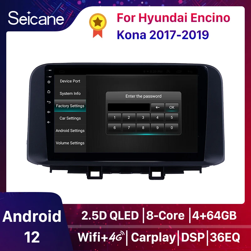 Seicane android 10.0 hd touchscreen jogador multimídia do carro gps para 2018 2019 hyundai encino kona com suporte bluetooth carplay