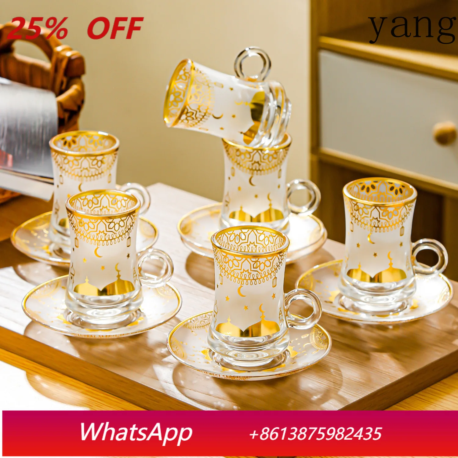 

LMM creative clear glass drinking cup, glass bronzing embossed flower glass coffee cup