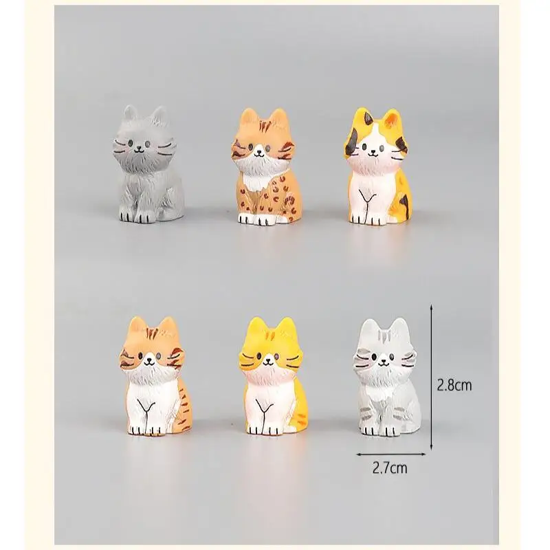 Animal Craft Mini Cat Figurines 6pcs Hand Painted Resin Kittens for Bedroom and Office