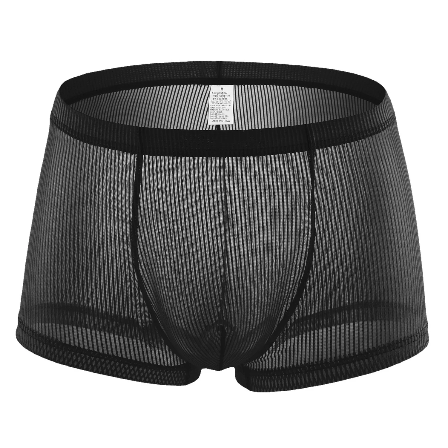 Transparent pinstripe men\'s sexy boxer briefs, comfortable and breathable seductive underwear