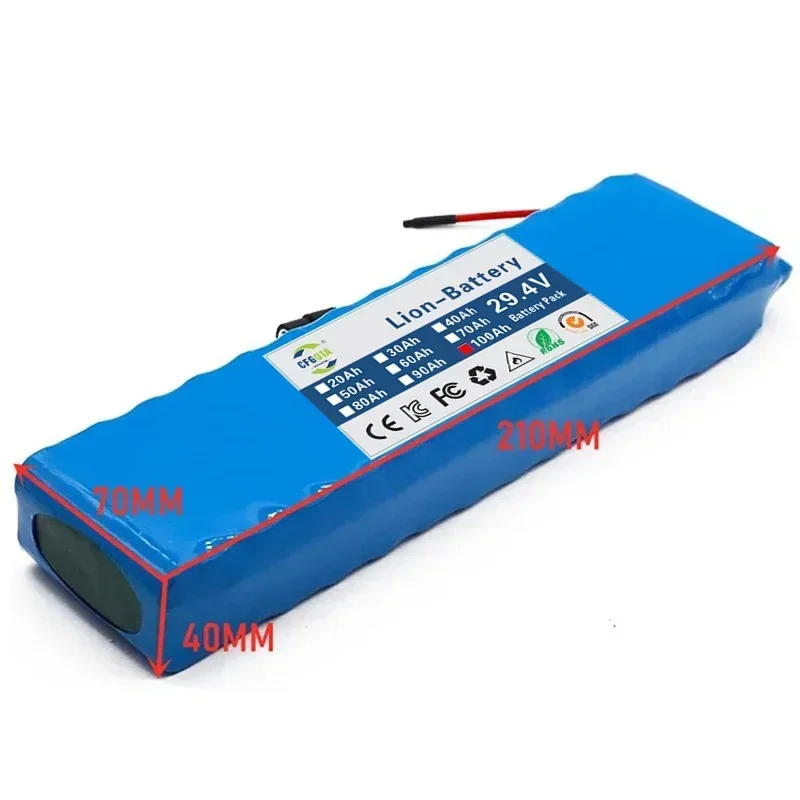 E-Bicycle 7S3P 18650 24V100Ah Lithium Battery Pack,for Electric Scooter Rechargeable Replacement Li-ion Battery+29.4V 2A Charger