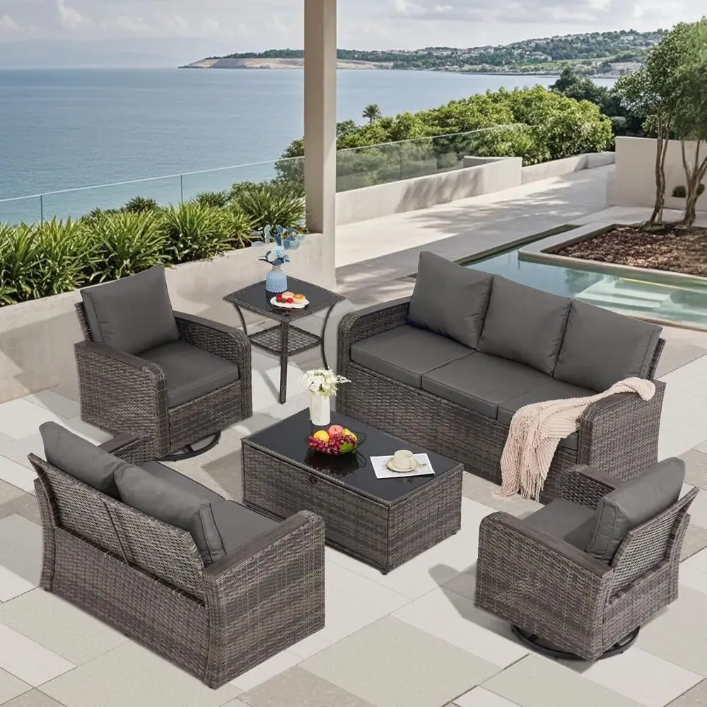 

6 Pieces Patio urniture ts witSwivel Cairs, Outdoor urniture t Soa Coucor PorcDeck istro Lawn Garden ackyard Poolsid- Grey