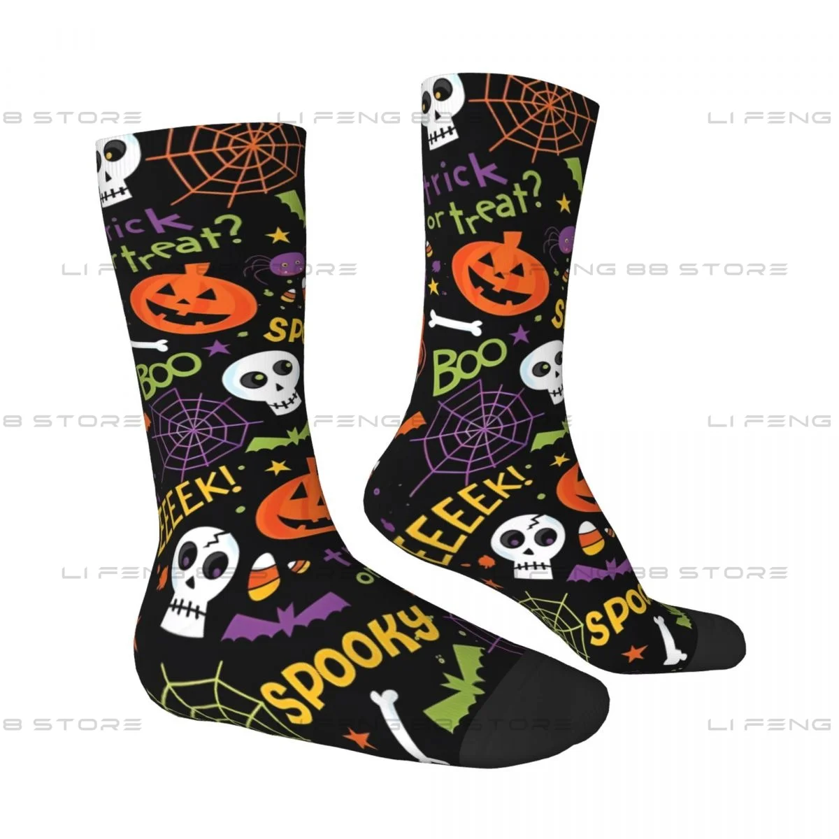 Halloween Harajuku Characteristic Pumpkin Bat And Ghost Men Women Socks Windproof Novelty Four Seasons Stockings Gift