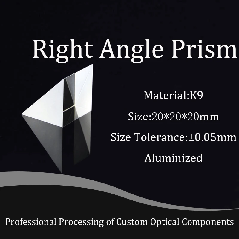 90° Right Angle Prism 20x20mm Aluminum Reflective Coating High Precision Optical Glass External Reflection