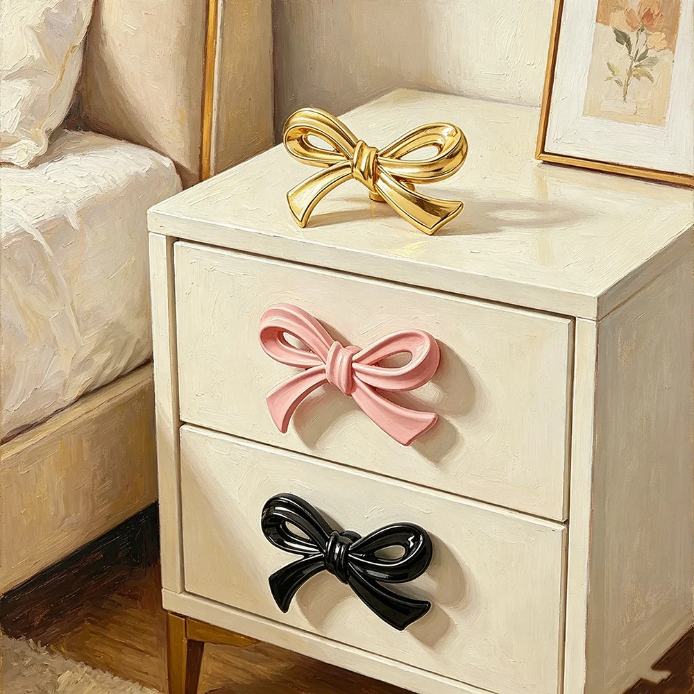 Decorative Metal Bow Dresser Knobs Small Size Vintage Decorative Cabinet Pulls Cute Drawer Pull Handles Nursery Room