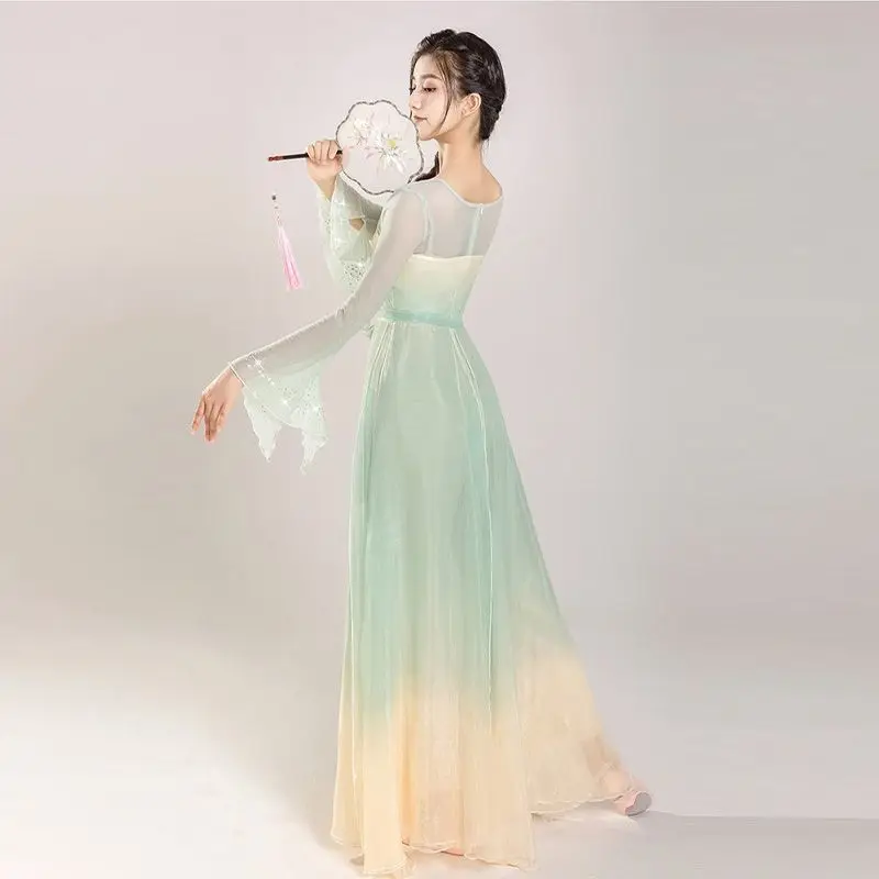 Klassisches hanfu unsterbliches klassisches tanz gradienten kleid fließender geist performance kleid top chinesisches tanz kostüm großer schaukel