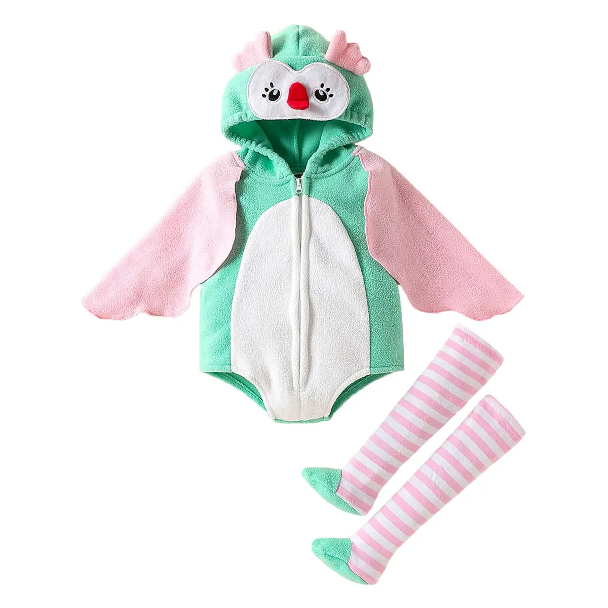 Umorden 0-18M Baby Girl's Owl Costume Romper + Stockings Cape Sleeve Green Pink Contrast Color Infant Girls Halloween Clothes