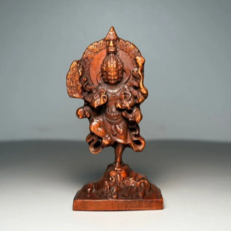 

Antique boxwood carving Tibetan Buddhism mini Ucchusma Vajra protector deity statue decoration retro handicrafts