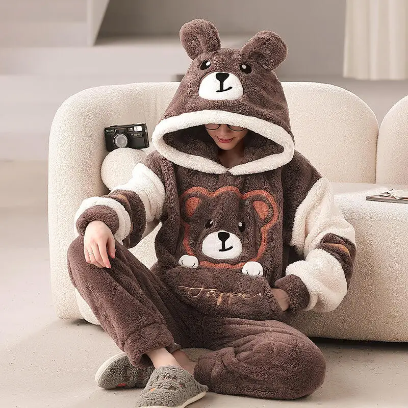 Мужские пижамы с рисунком Покемон Пикачу Снорлакс Генгар, зимние толстые теплые домашние костюмы с капюшоном, комплект праздничного подарка другу