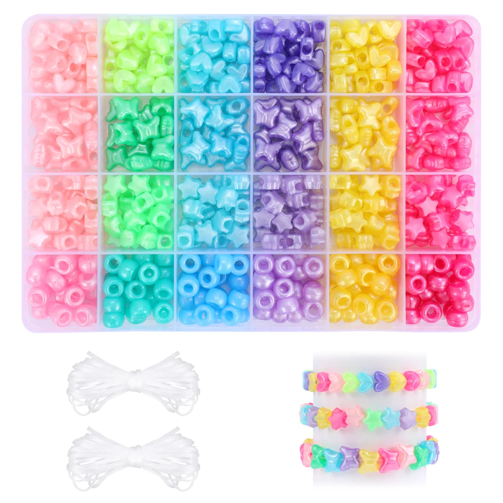 Makersland Pony Beads Kit Butterfly Star Heart Colorful Beads For Kids Girls DIY Kandi Beads For Jewelry Making Bracelet Set