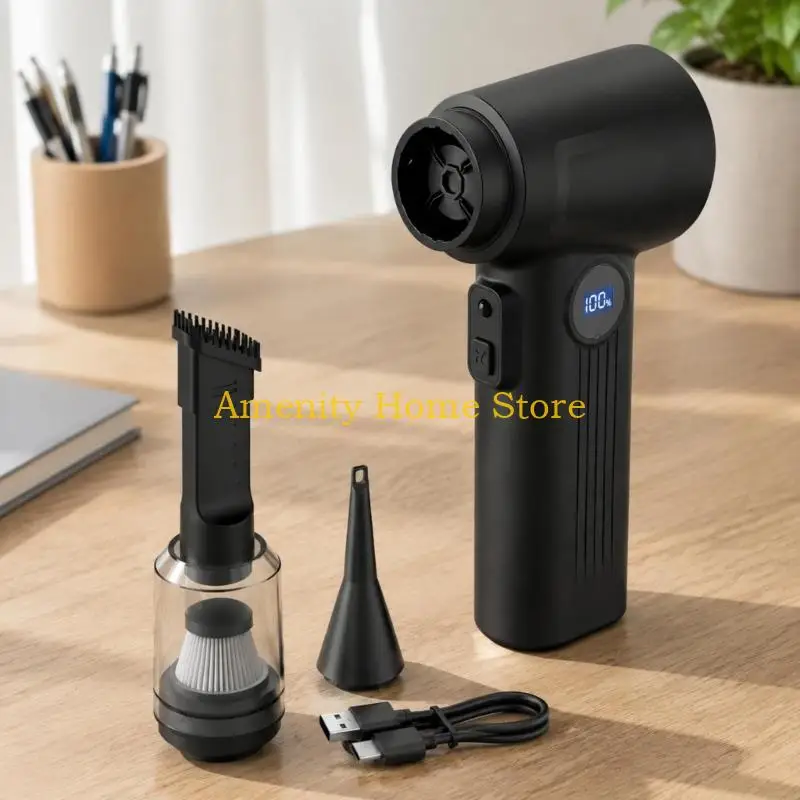 F26C Handheld Dust Blower Vacuum with Round Digital Handle Display, Rechargeable Design for Vehicle Interiors, Work Surfaces