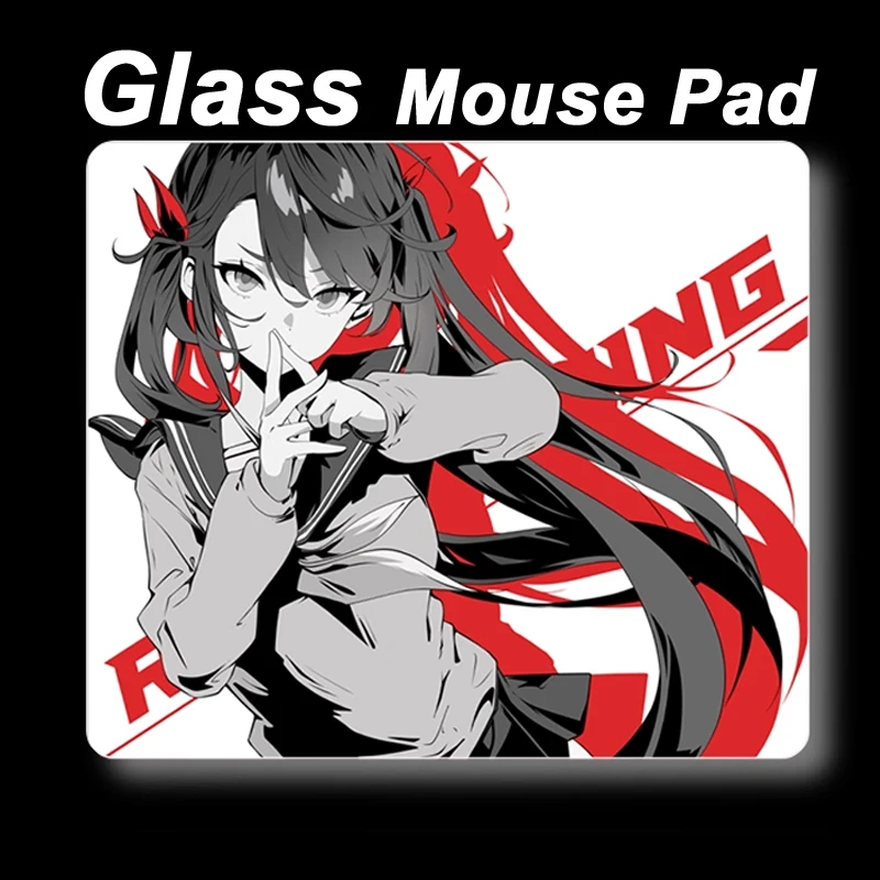 لوحة ماوس زجاجية رائعة للفتيات من Red Twin Tails - سطح كرتوني إبداعي مقوى لألعاب FPS والاستخدام المنزلي المكتبي