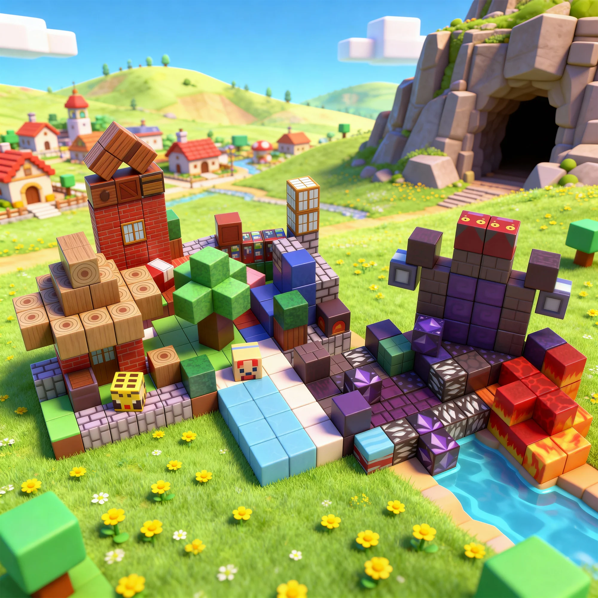 Seis tipos de blocos de construção magnéticos. Série Farm Volcano. Blocos de construção magnéticos DIY livremente. Brinquedos educativos.