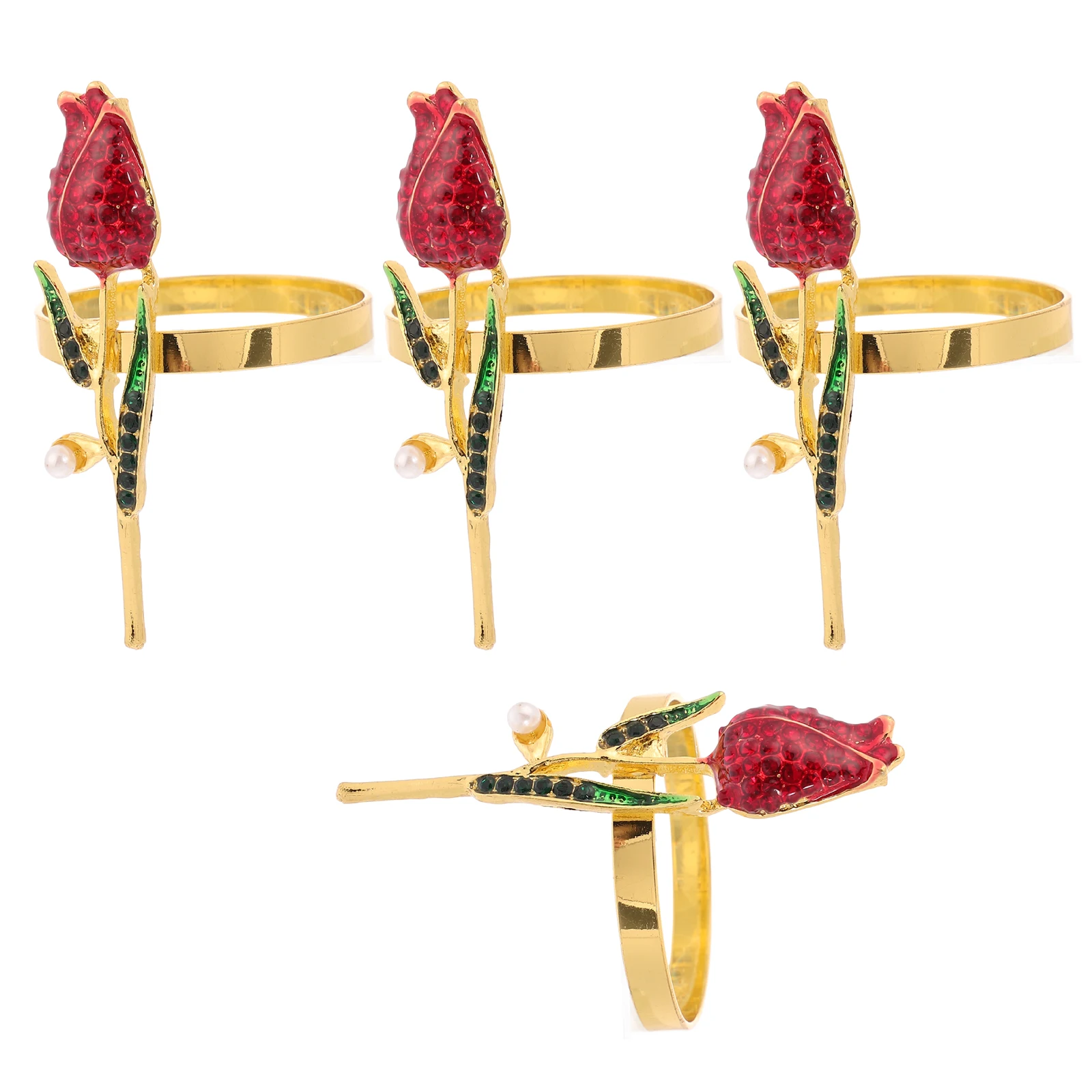 

4pcs Napkin Rings Rose Gold Cherry Flower Handmade Peony Banquet Tablecloth Decor Valentine Dining Accessories Reusable