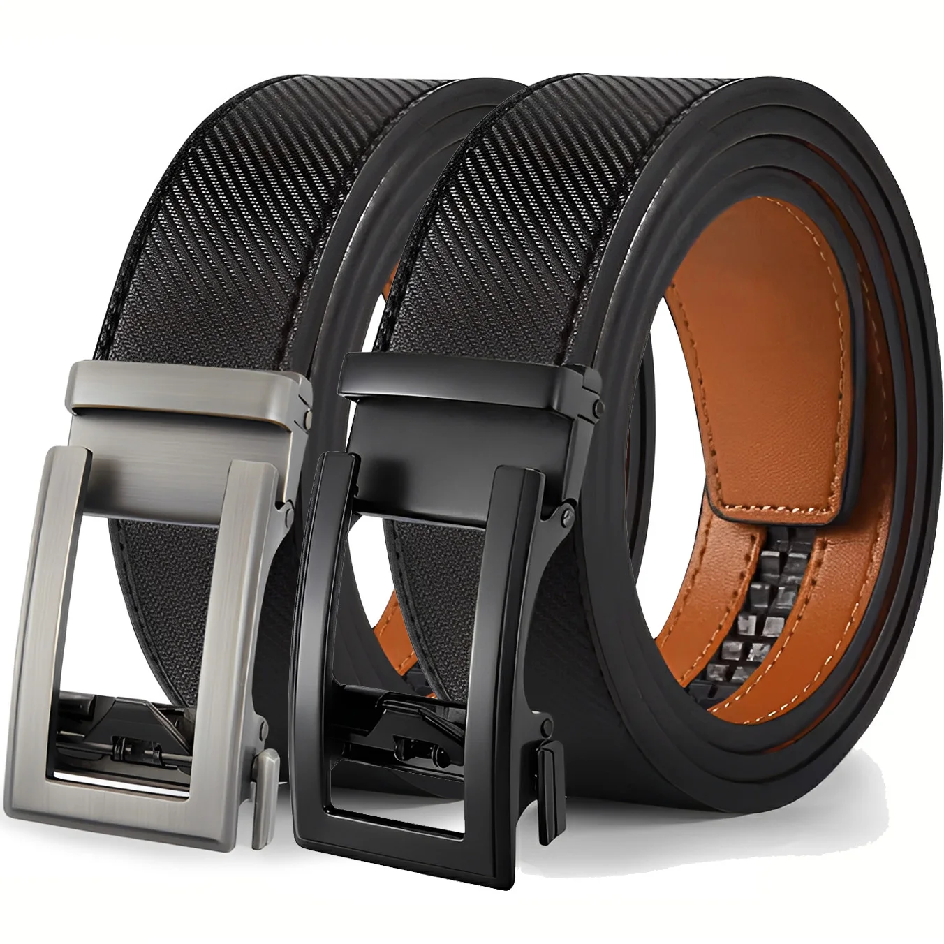 

Men's Genuine Leather Belt Automatic Buckle Waistband Two-Layer Cowhide Carbon Fiber Texture Fashion Business Male Waist Strap