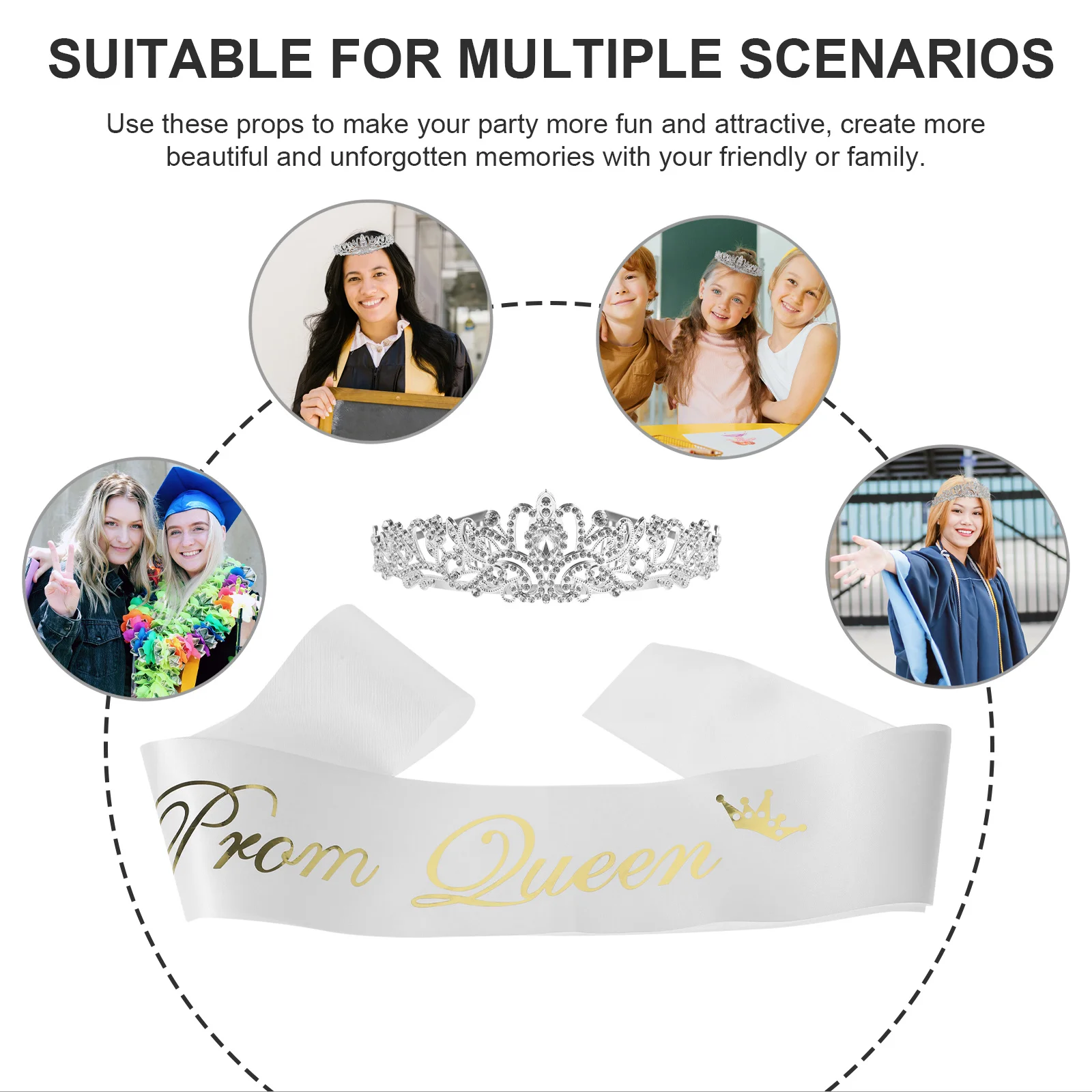 Ipetboom Prom Queen Sash ومجموعة عصابة رأس من الساتان للنساء والفتيات وإكسسوارات حفلات الزفاف وحفلات التخرج