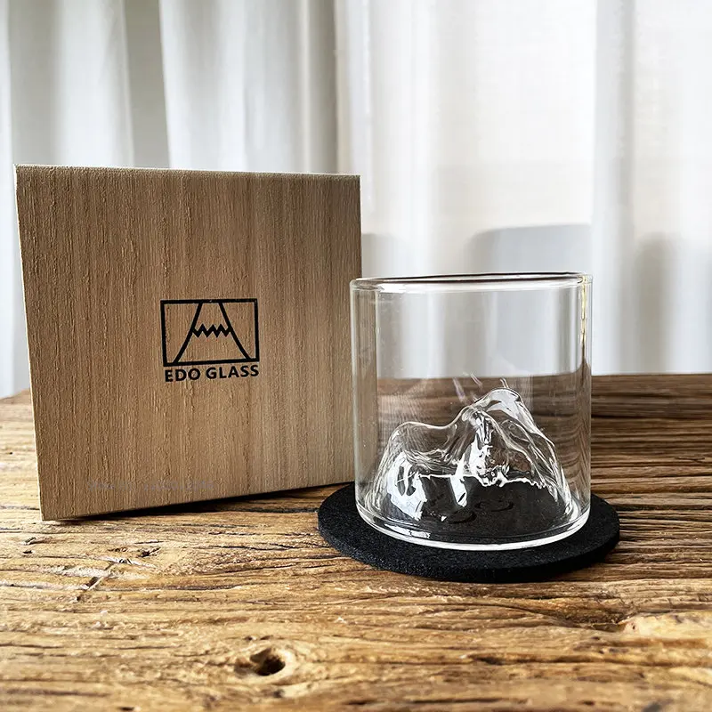 Drop Shipping Japanese Style Whisky Cup 3D Shallow Mountain Fashion Glass Cup Guanshan Fuji Artwork Gift Box Whiskey Glass