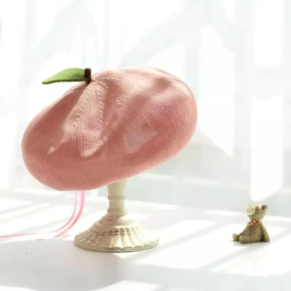 Japońska różowa brzoskwiniowa dziewczyna malarzka kapelusz oddychający pomarańczowy beret czapka owocowa codzienna świeża urocza czapka beanie beret na wiosnę i lato