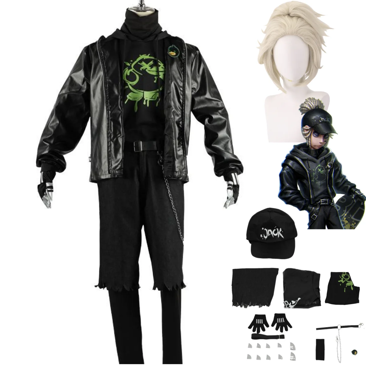 Disfraz de Cosplay de mercenario de Anime Game Identity VNaib Subedar, Sudadera con capucha deportiva negra B.Duck, uniformes de uso diario, peluca, traje de fiesta para hombre