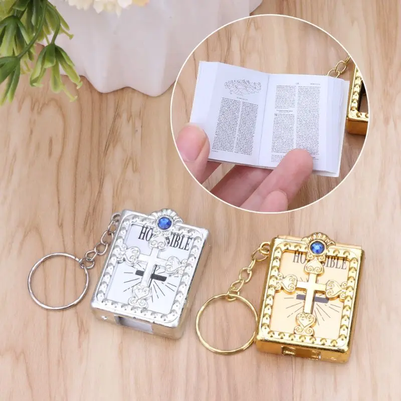 ZB91 Fashion Holy Bible Book Keychain for Cross Keyrings Christian Jesus Kechain Car for Key Ring Jewelry Decoration Gift for