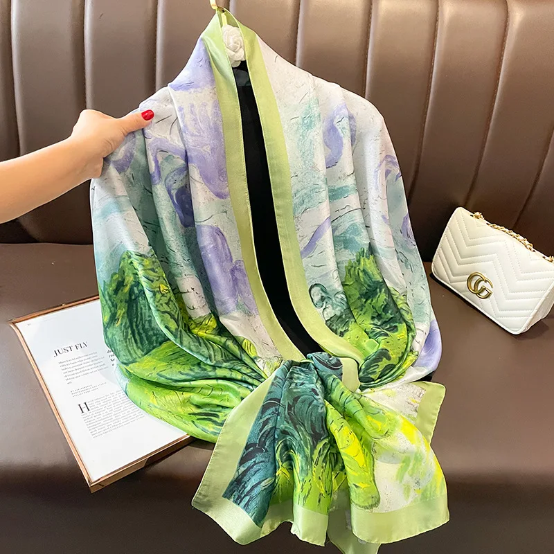 Popular New Beach Bandanna Women 180X90CM Square Silk Scarf Luxury Style Sunscreen Shawls The Four Seasons Design Scarves