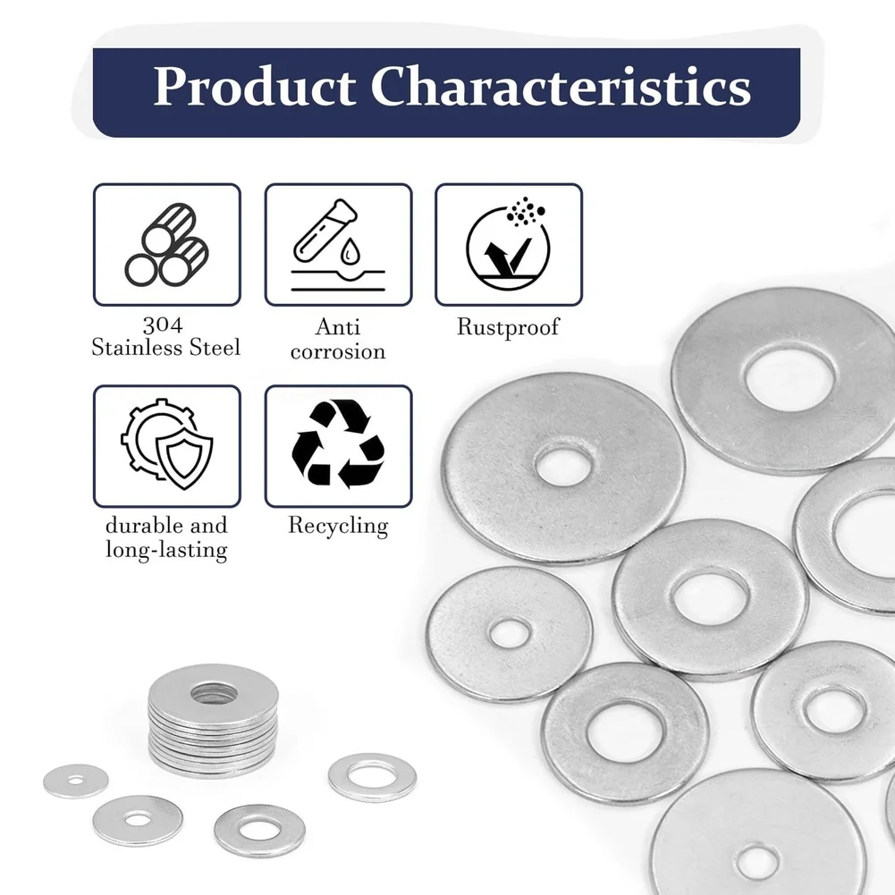 Assorted Fasteners SS304 Flat Washers Compact Storage Box Suitable For Humid Conditions For DIY Projects For M3-M12 Bolts