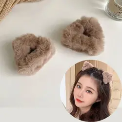 Women Plush Cat Ears Hair Claw Winter Faux Fur Hair Clip Barrette Crab Headwear Elegant Hairpins Girls Furry Hair Accessories