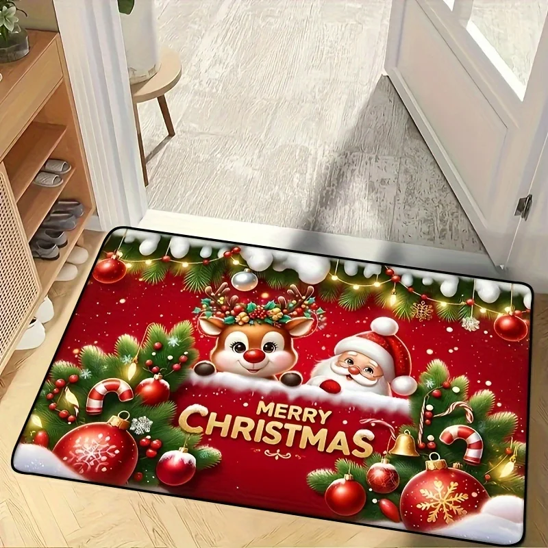 

Merry Christmas Doormat Reindeer and Santa Claus Pattern Bathroom Non-silp Pads Suitable for Living Room Decorative Accessories