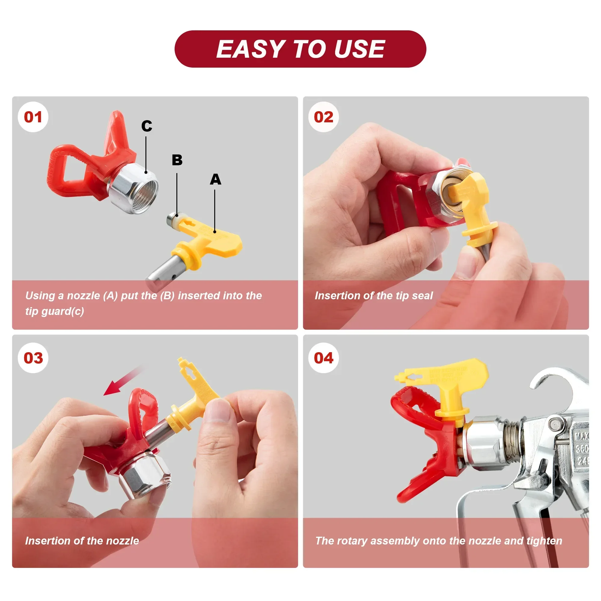 Imagem -05 - Suntool-série Vermelha Airless Pistola Pontas Bocal de Selo Ferramentas de Pulverizador de Pintura Ferramentas de Poder de Jardim Acessórios