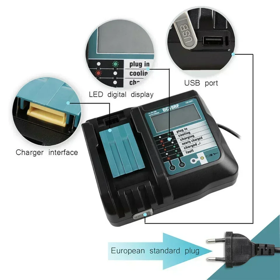 충전식 배터리 BL1860B 18V 6000mAh 백업 배터리, 마키타 18VBL1860 BL1840 BL1850 무선 드릴용, DC18RF 3A 충전기 포함