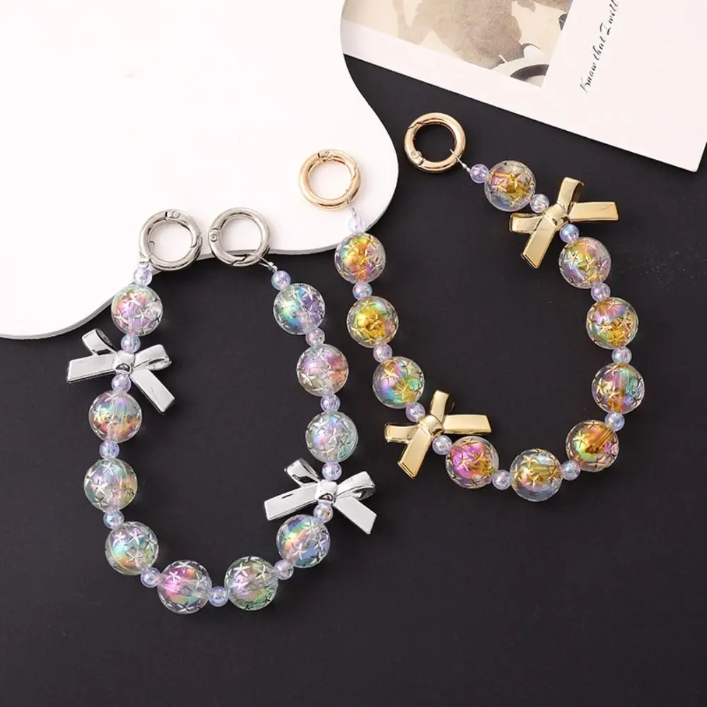 DIY Acrylic Starry Beaded Chain Keyring Gradient Colorful Bowknot Pendant Detachable Bag Keychain Bag Accessories