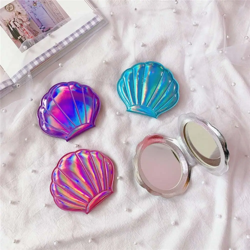 1Pc Bling Shell Double-Sided Compact Makeup Mirrors Portable Small Mini Pocket Mirror Makeup Tool Purse Travel Bag Mirror