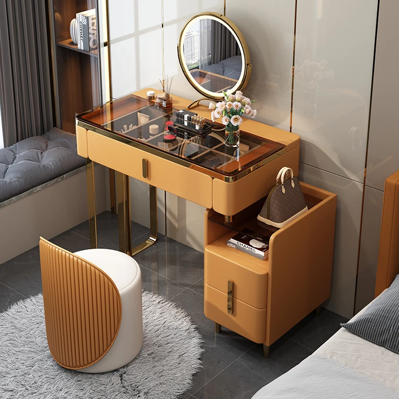 Mirror Storage Dresser Makeup Nordic Led Lights Organizer Desk Dressing Table Modern Room Comoda Pra Quarto Bedroom Furniture