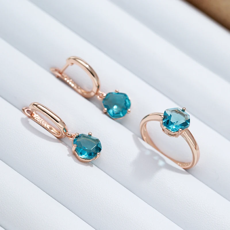 JULYDREAM Geometric Blue Zircon Light Luxury Dangle Earrings 585 Gold Color Simple Women Jewelry Party Daily Sexy Accessories