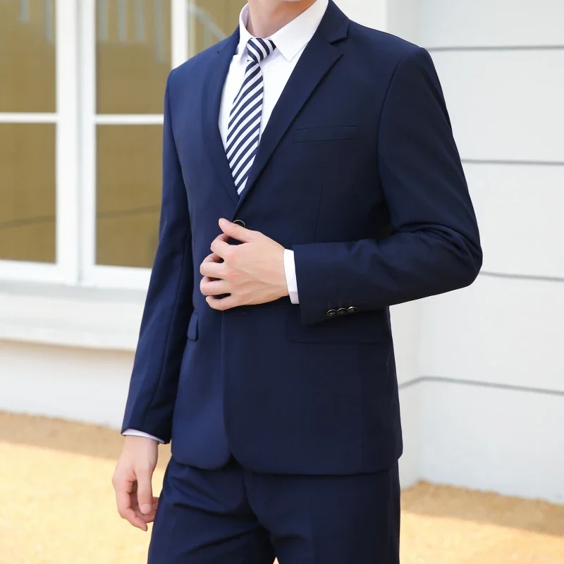 High Quality  New Style (suit + Trousers) Stylish and Handsome with Solid Color Professional Work Suit Men's Jacket Two Sets