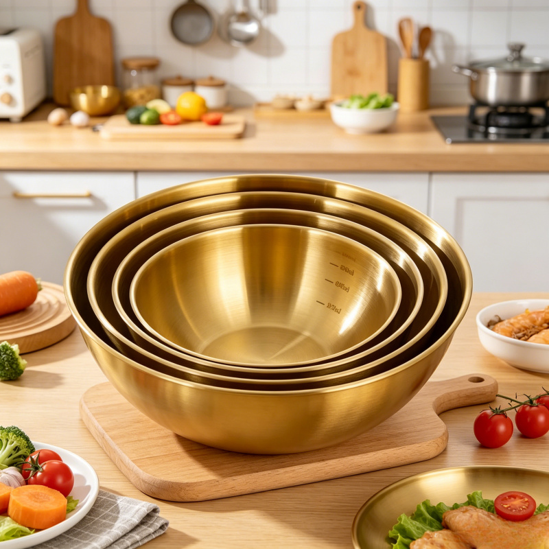  3-Piece Stainless Steel Kitchen Bowls Set - For Mixing, Kneading Dough, Serving Salads, Durable & Easy to Clean 