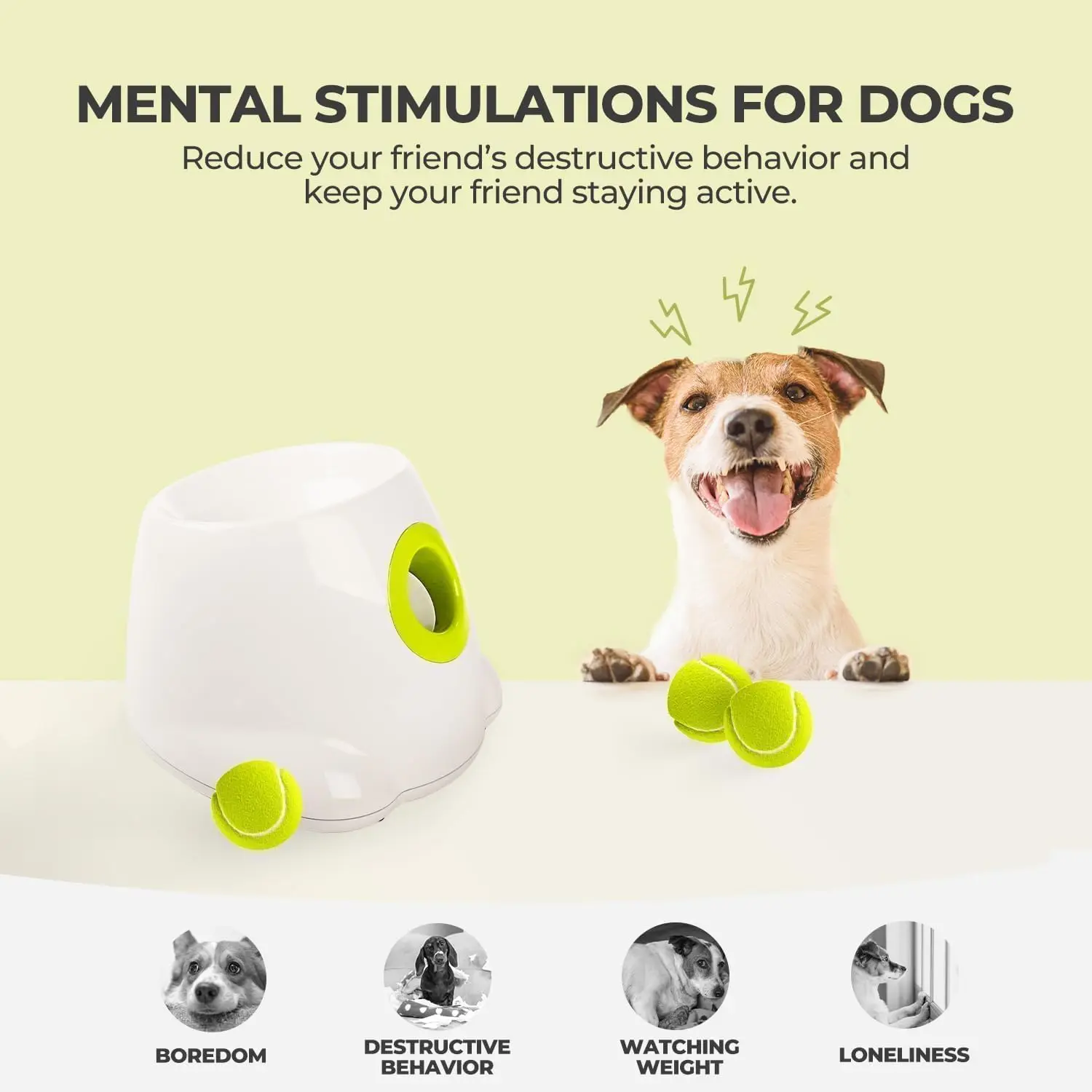Automatic Dog Ball Launcher Interactive Mini Tennis Ball Thrower for Small & Medium Dogs 3 Distance Modes with 3 Balls Include
