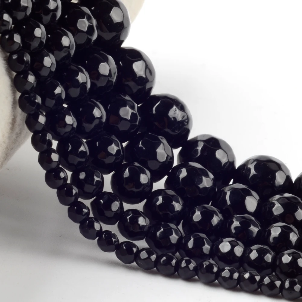 Natural Faceted Black Agates Stone Beads Round Loose Spacer Beads For Jewelry Making DIY Bracelet Handmade 4/6/8/10/12mm