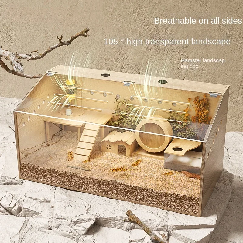 

solid wood hamster vicarium acrylic villa pet hedgehog wood cage wooden luxury golden bear cage