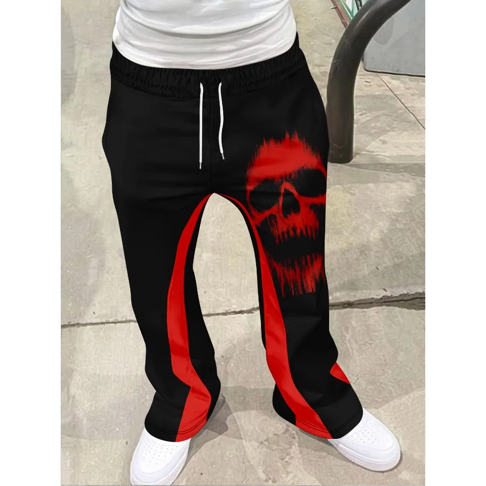 

Men's Casual Street Style Trendy Cross Print Fashionable Slightly Flared Black and White Color-Block Design Sweatpants Men Pants