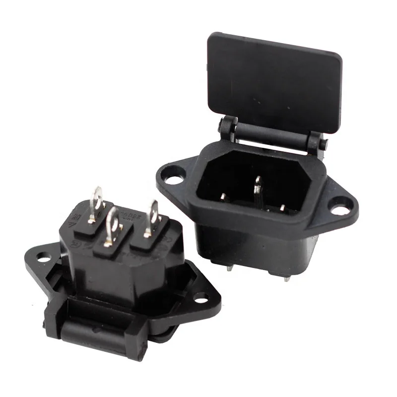

AC 250V 15A IEC 320 C14 Panel Mount Plug for Electric Bike Charging Industrial Use with Spring Cover