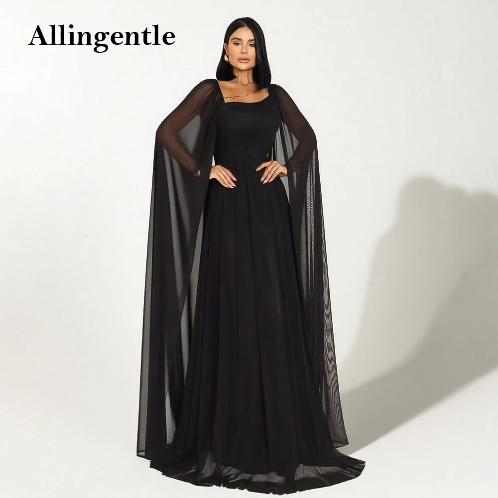 

Black Chiffon Dubai A-line Evening Dresse Square Neck robes de soirée Floor-Length Long Women Classic Celebrity Dress Customized